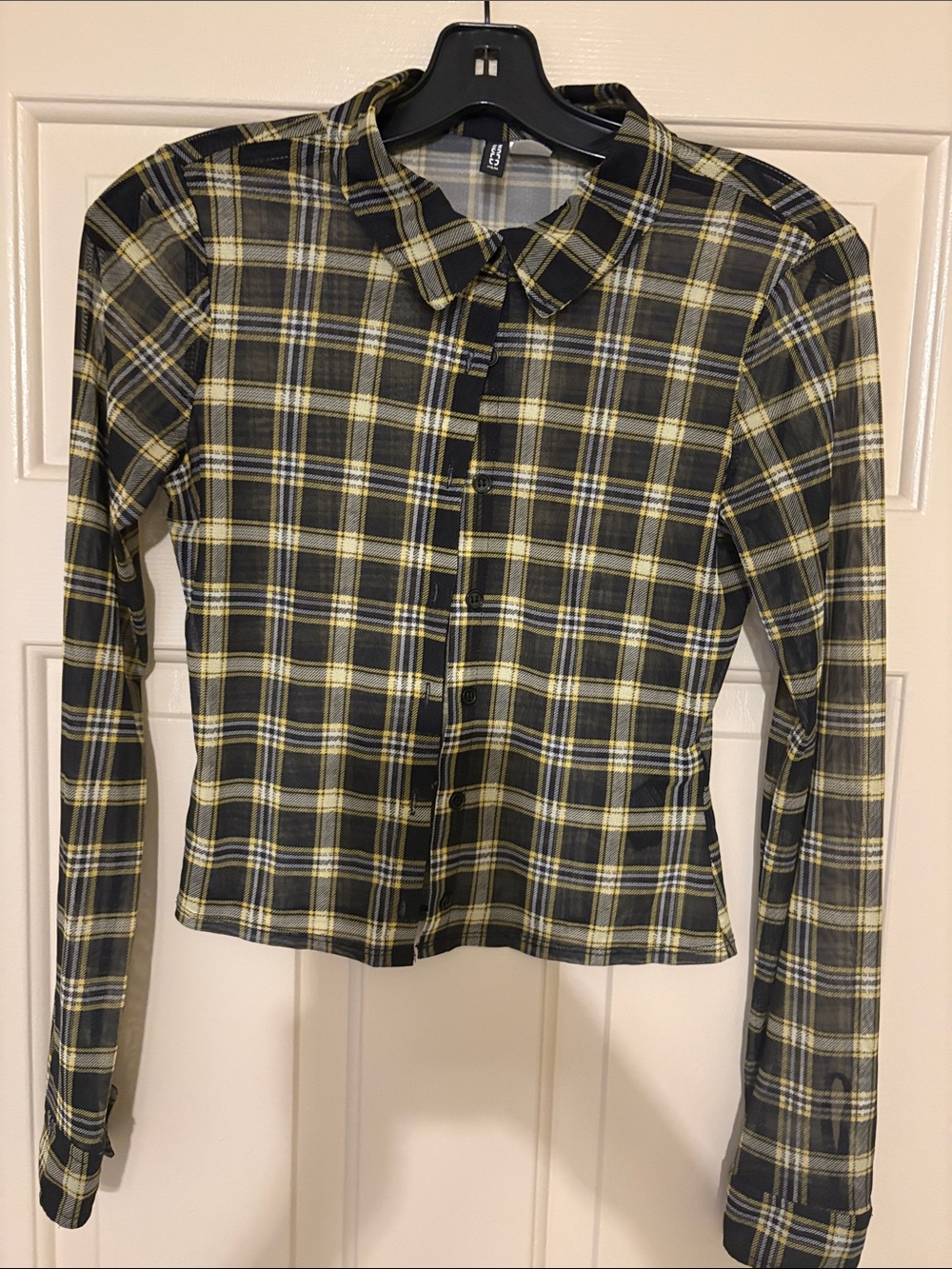Divided Yellow and Black Plaid Button-Down Shirt